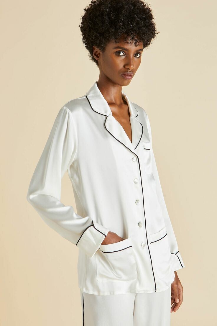 White silk pajama set