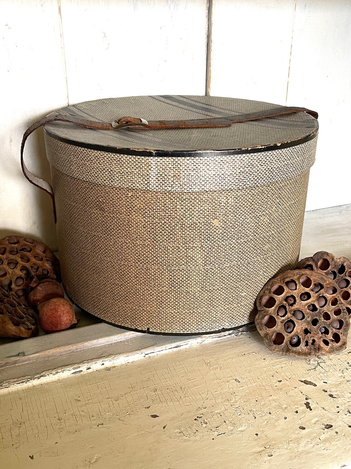 Vintage Hat Box with Rare Leather Trim