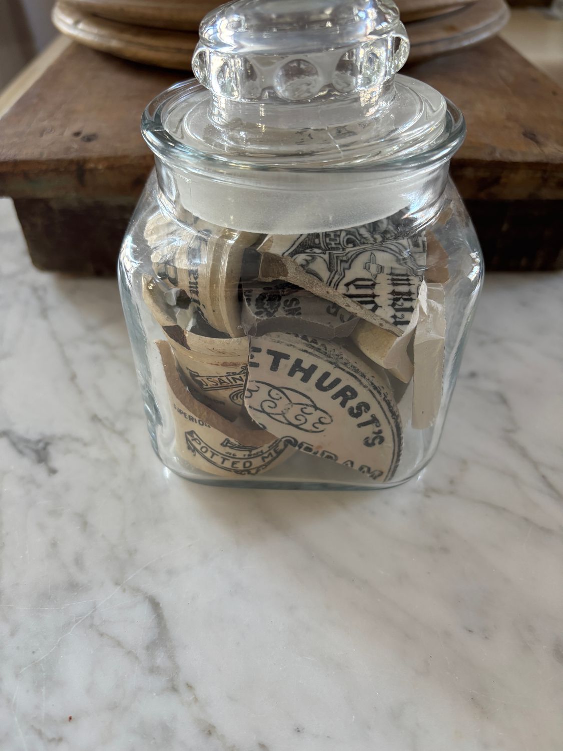 Vintage Glass Jar with English Chards Filler