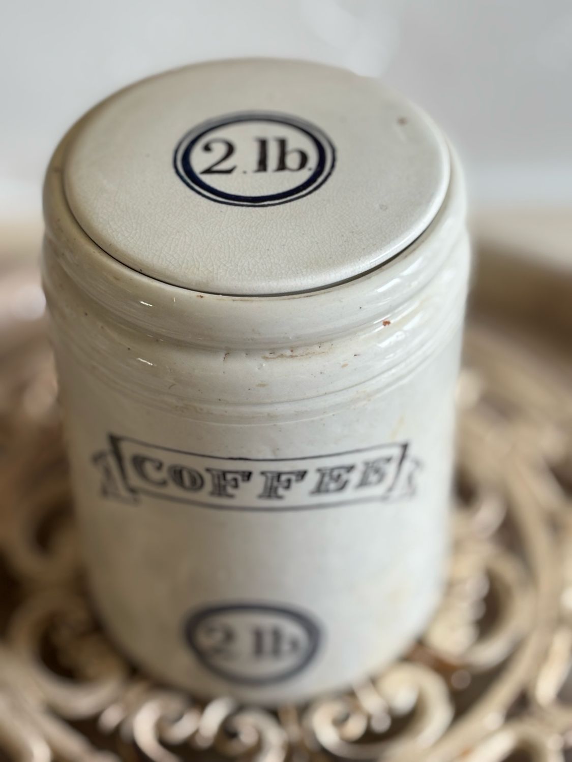 Rare Plain White Two Pound Jam Pot/Poured with Dark Roast