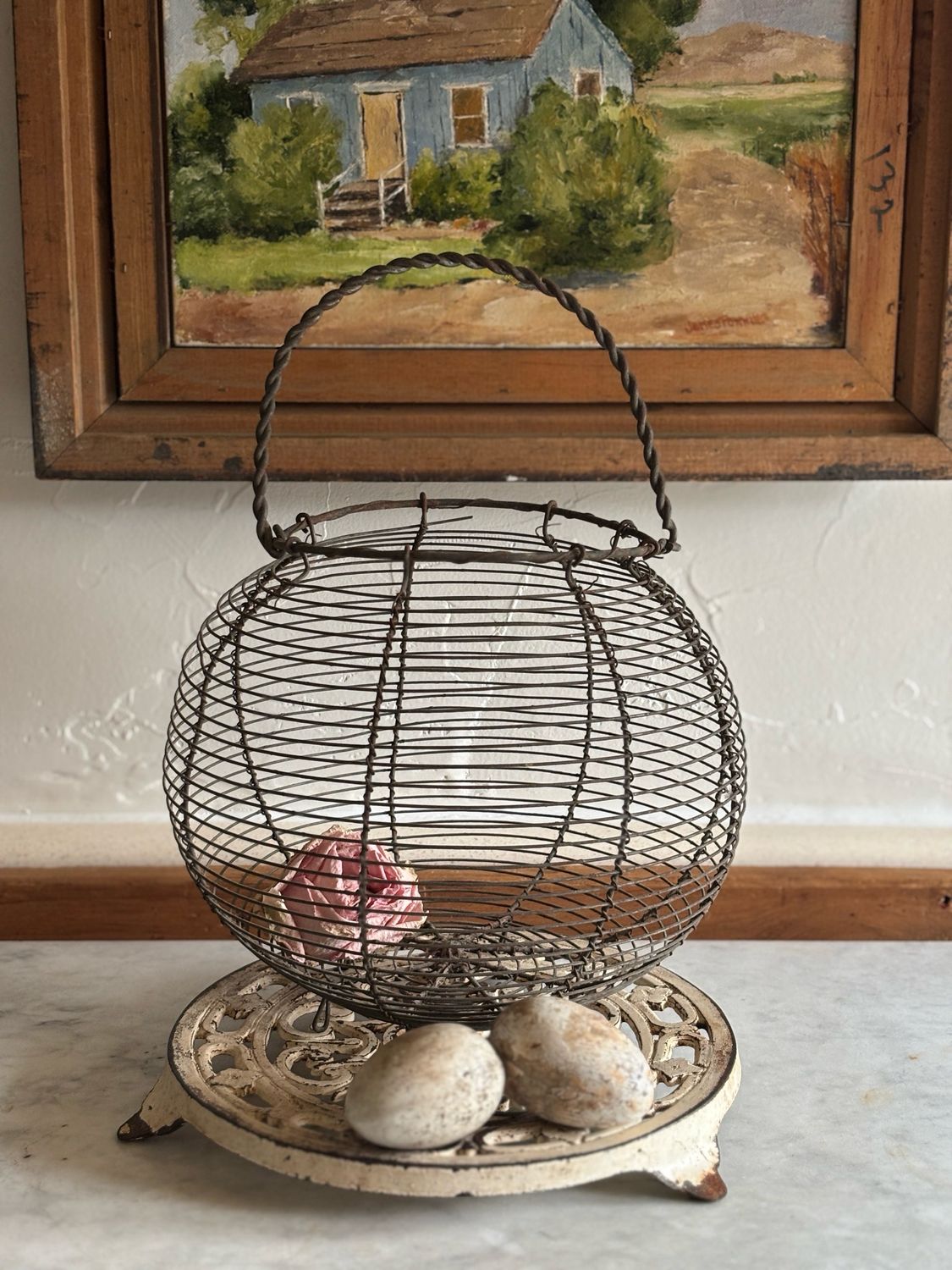 French Egg Tote With Two Broody Eggs