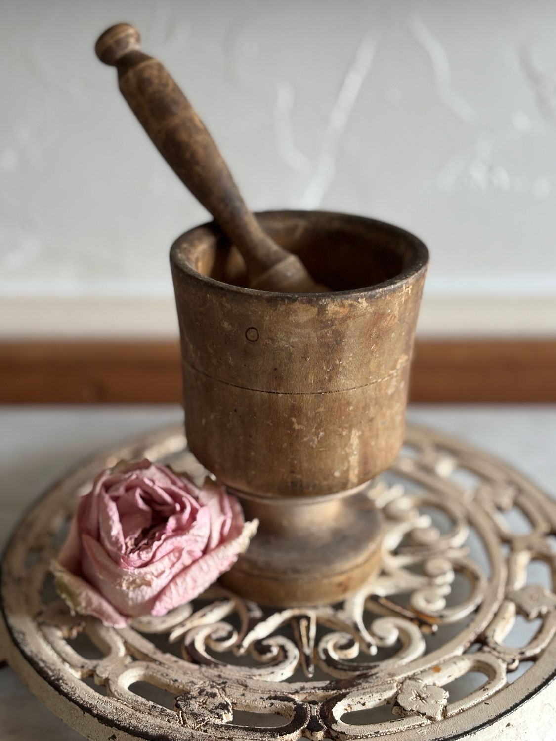 Antique Wood Mortar/Pestle