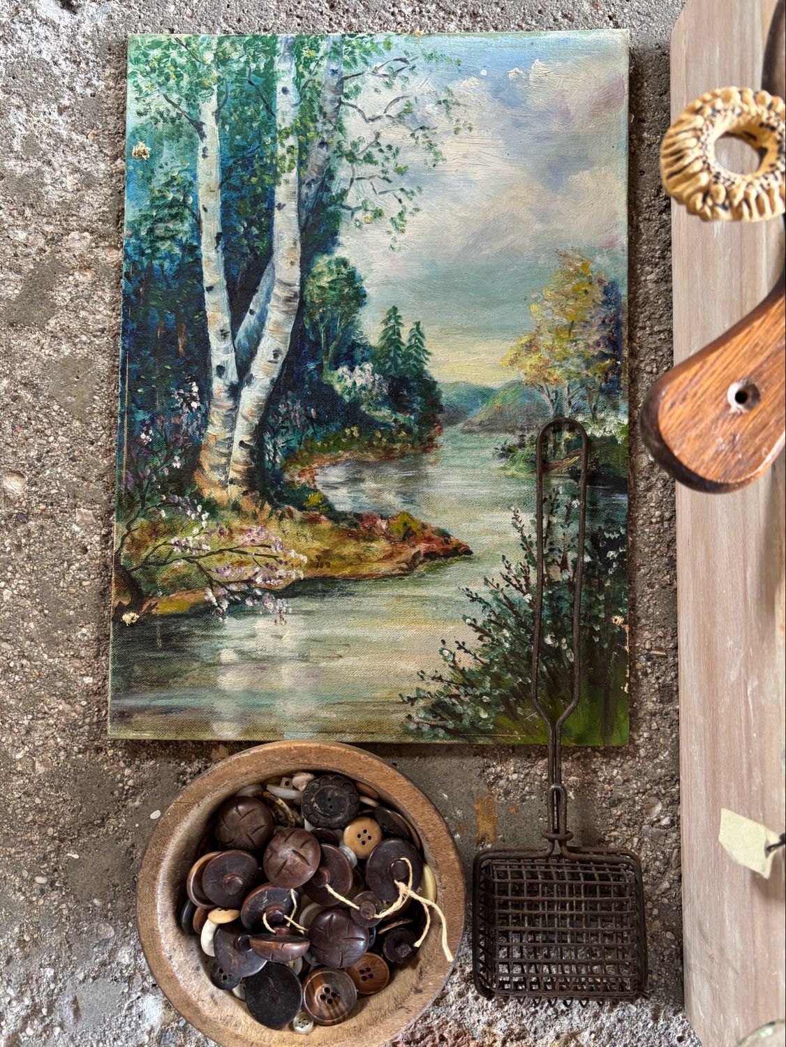 Resv’d For KM/French Buttons/Wood Bowl