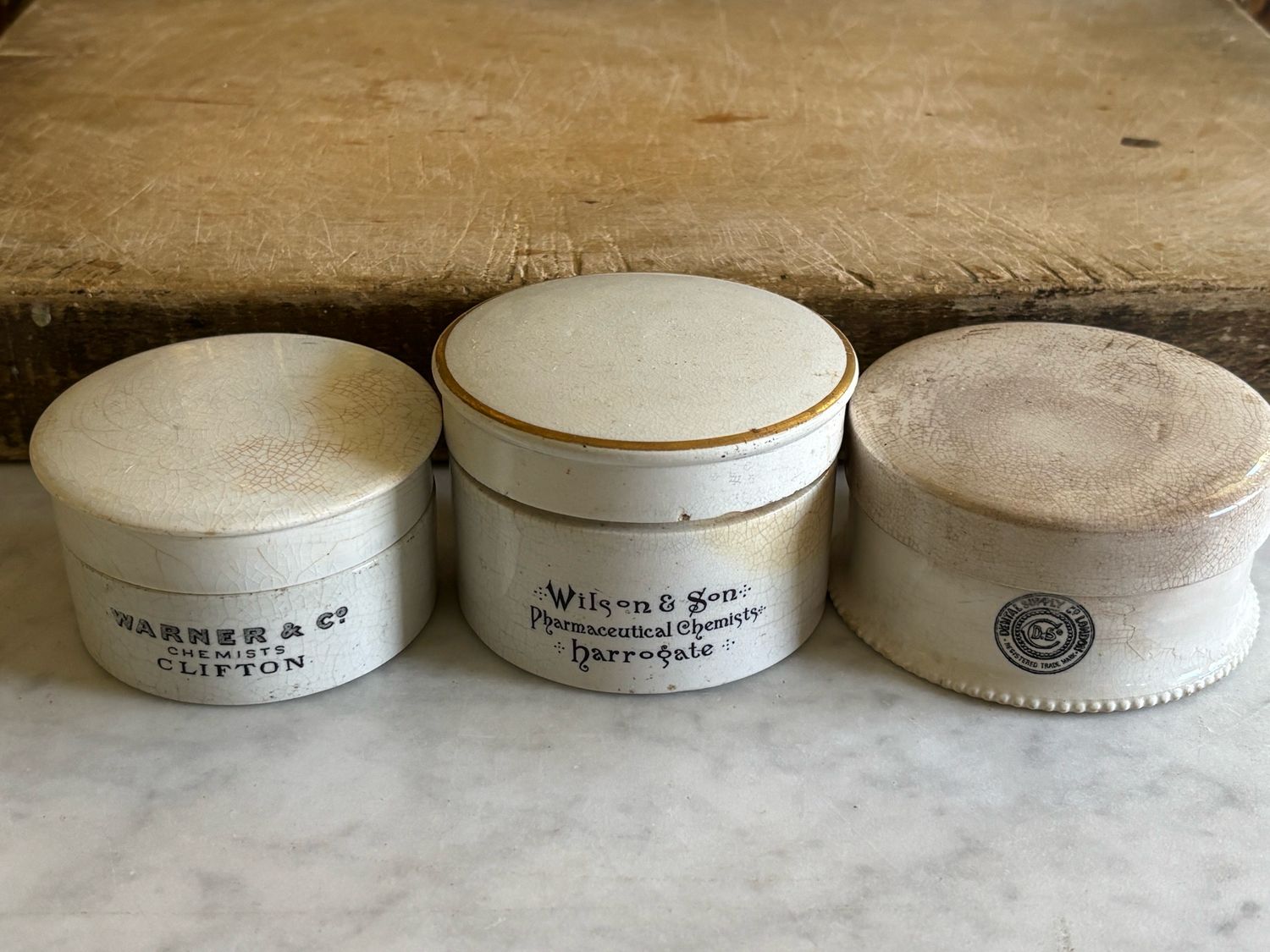 Resv’d For KM/Three Chemist Pots