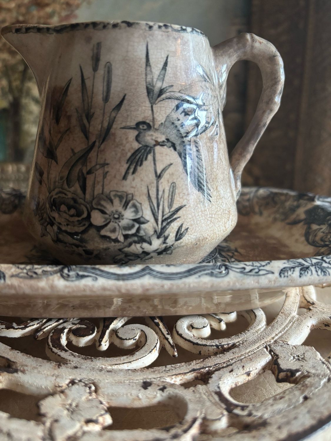 Stained Pitcher And Handled Plate