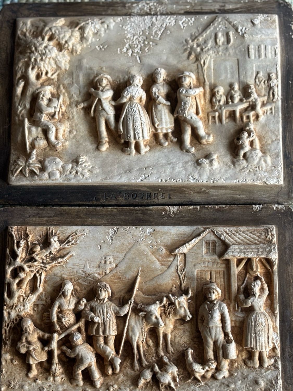 Vintage Plaster Composition, French Folk Scene