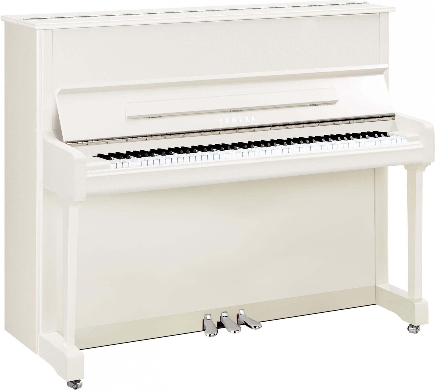 Yamaha P121M Upright Piano, Polished White with Chrome Fittings - FREE DELIVERY