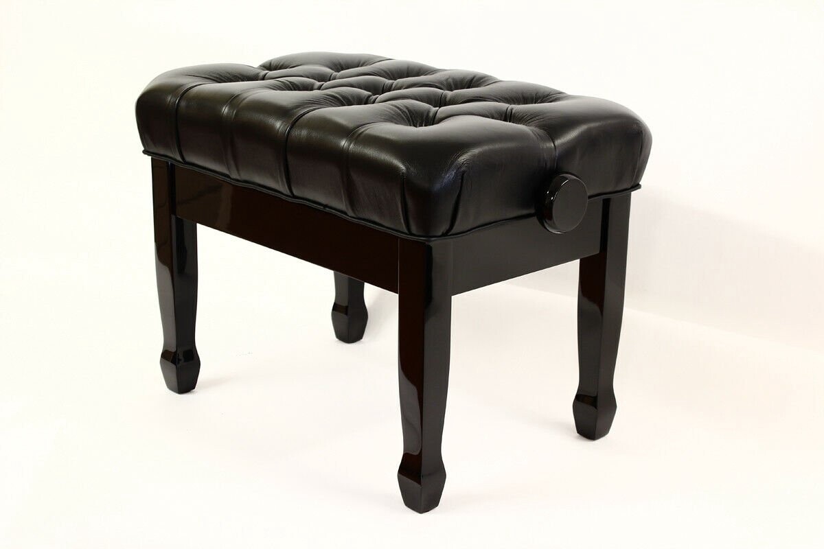 Steinhoven &quot;CADENZA&quot; Adjustable Piano Stool,  with Real Leather Top, Polished Ebony