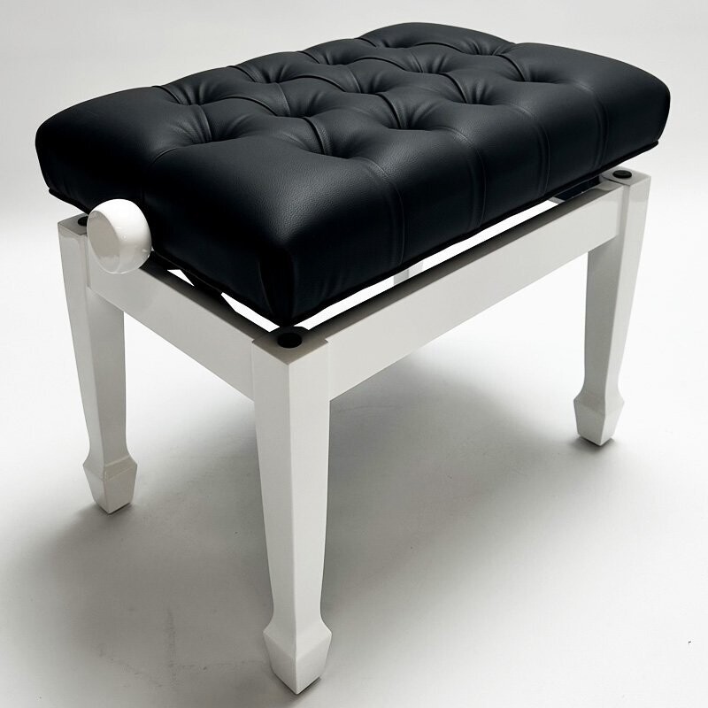 Steinhoven &quot;CADENZA&quot; Adjustable Piano Stool with Deep Button Seat, Polished White
