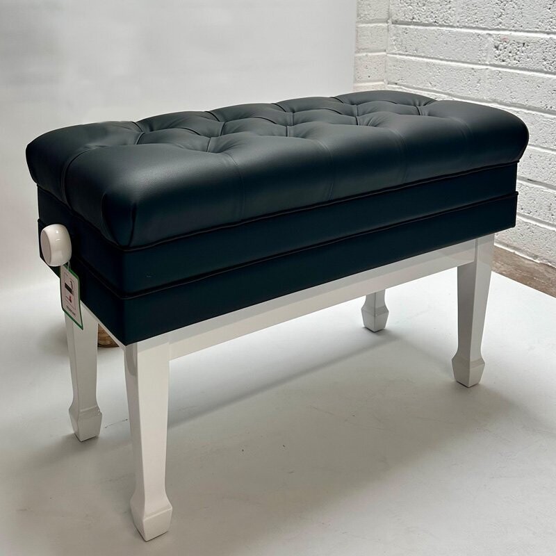 Steinhoven &quot;CONCERTO&quot; Adjustable Double Piano Bench with Book Storage, Polished White