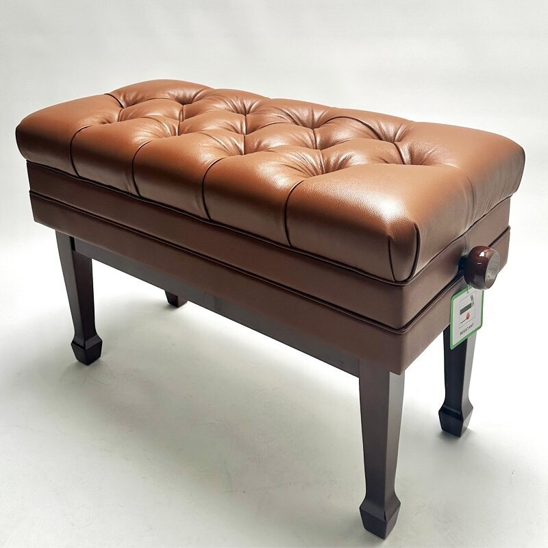 Steinhoven &quot;CONCERTO&quot; Real Leather Adjustable Piano Stool,  with Book Storage, Polished Walnut