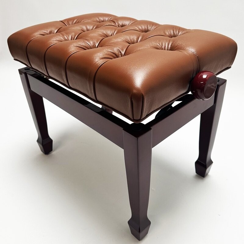 Steinhoven &quot;CADENZA&quot; Adjustable Piano Stool,  with Real Leather Top, Polished Mahogany