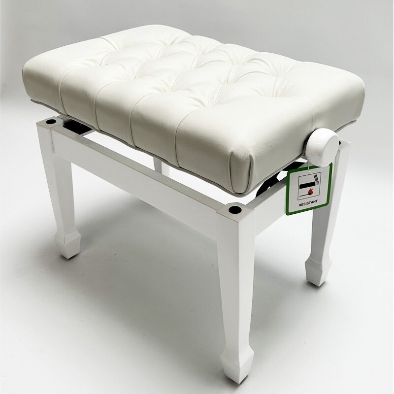 Steinhoven &quot;CADENZA&quot; Adjustable Piano Stool with Real Leather Top, Polished White