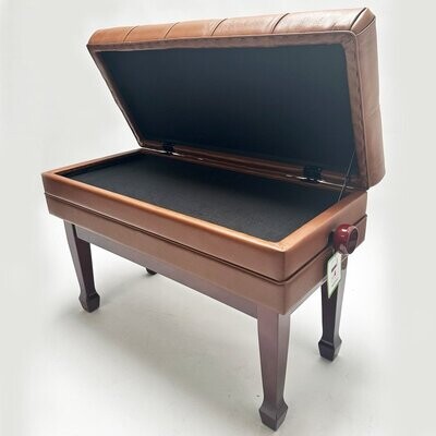 Steinhoven &quot;CONCERTO&quot; Real Leather Adjustable Piano Stool,  with Book Storage, Polished Mahogany