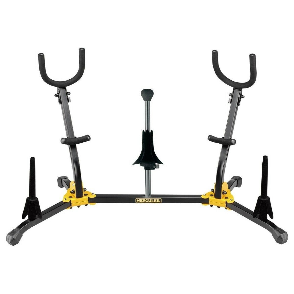 Hercules DS538B Duo Alto/Tenor SAX Stand with 2 Clarinet/Flute Pegs and 1 Soprano SAX Peg