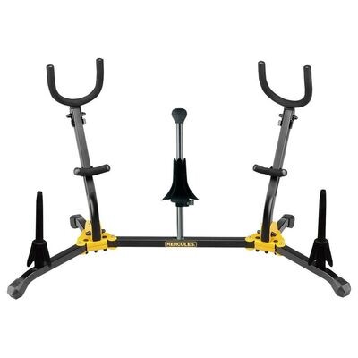 Hercules DS538B Duo Alto/Tenor SAX Stand with 2 Clarinet/Flute Pegs and 1 Soprano SAX Peg