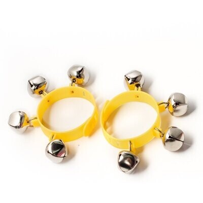 Koda Wrist Bells with Hard Plastic Strap, 4 Bells, Yellow, Set of 2