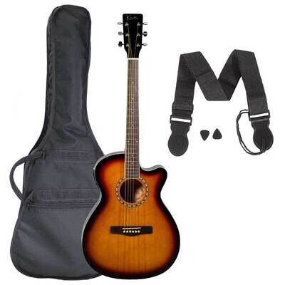 Koda 40&quot; Cutaway Folk OM Style Semi-Acoustic Guitar PACK, Sunburst