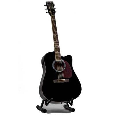 Koda 40&quot; Folk OM Style Acoustic Cutaway Guitar with Pickup, Black