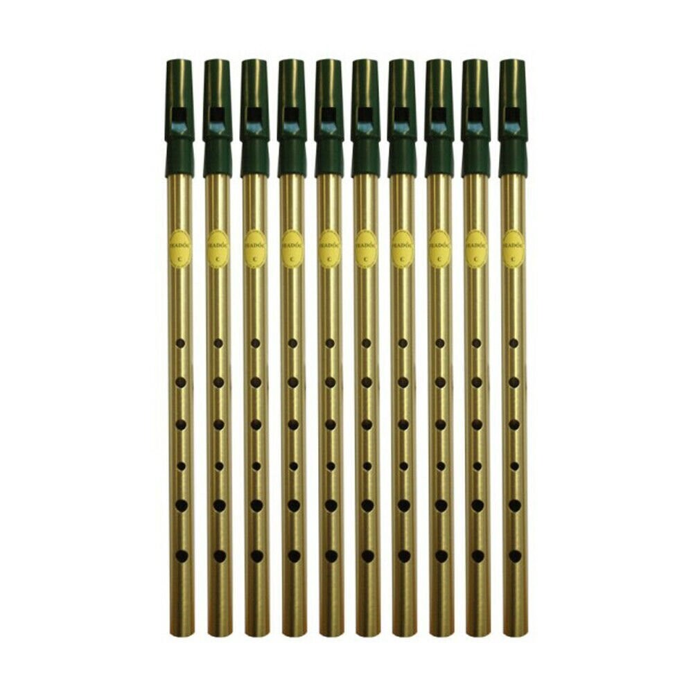 Tin Whistle Feadog Brass C Whistles, Green Top - BOX OF 10