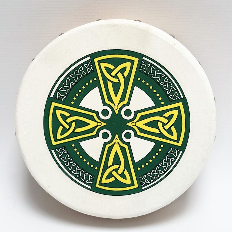 Koda Irish Bodhran 8&quot; with Beater Solid Wooden Frame &amp; Crossbar, CELTIC CROSS GREEN