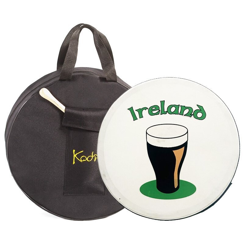 Koda Irish Bodhran 12&quot;x3&quot; with Beater, Solid Wooden Black Frame, IRELAND PINT