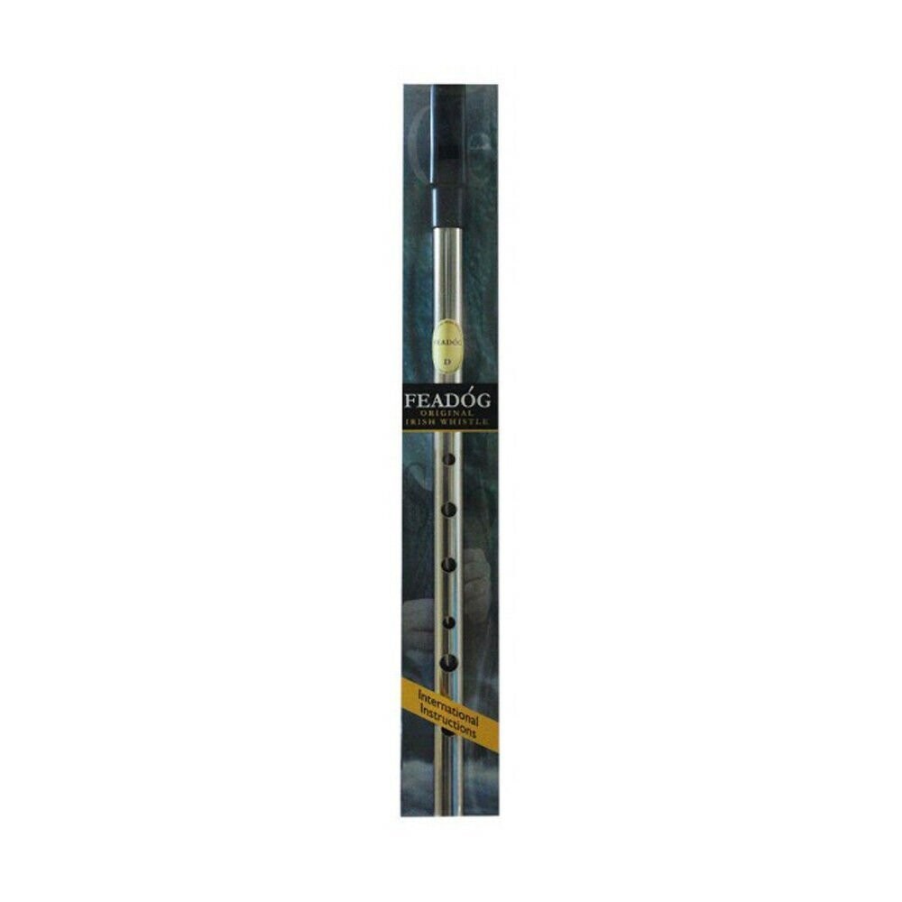 Tin Whistle Feadog Nickel D Whistle, Black Top - PRESENTATION PACK