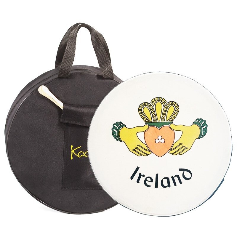 Koda Irish Bodhran 12&quot;x3&quot; with Beater, Solid Wooden Black Frame, CLADDAGH