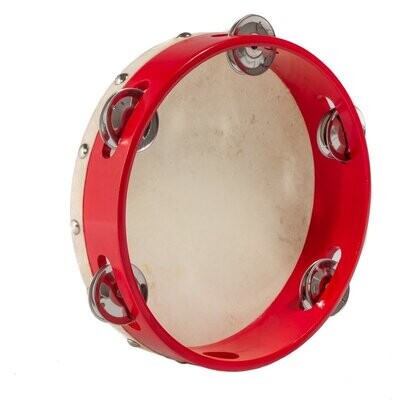 Koda 8&quot; (20cm) Tambourine with Skin, 5 Jingles, Red Plastic Frame