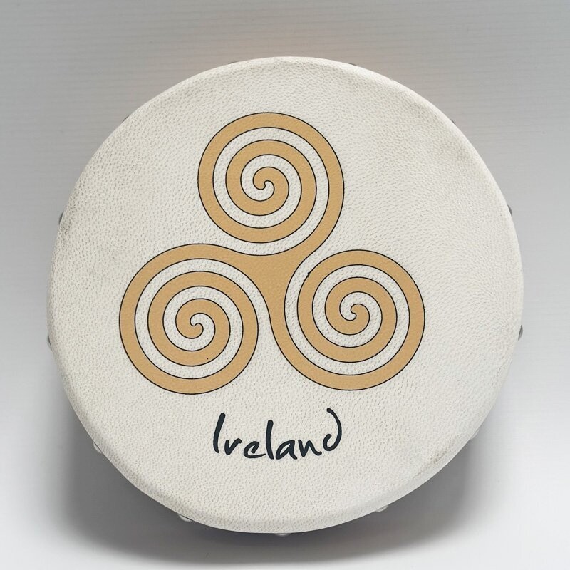 Koda Irish Bodhran 8&quot; with Beater Solid Wooden Frame &amp; Crossbar, NEWGRANGE SWIRL GOLD