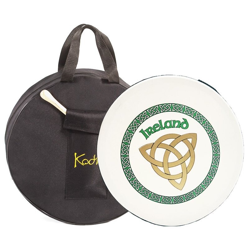 Koda Irish Bodhran 16&quot; with Bag &amp; Beater, Solid Wooden Black Frame, IRELAND TRINITY KNOT