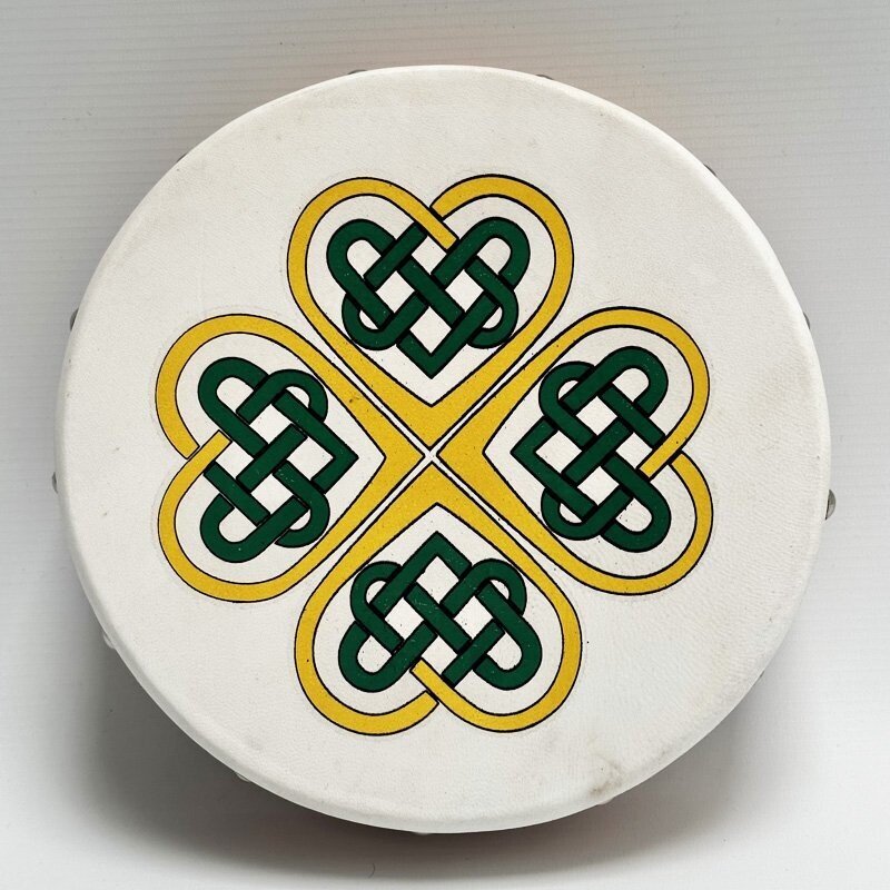 Koda Irish Bodhran 8&quot; with Beater Solid Wooden Frame &amp; Crossbar, CELTIC KNOTS IN HEARTS