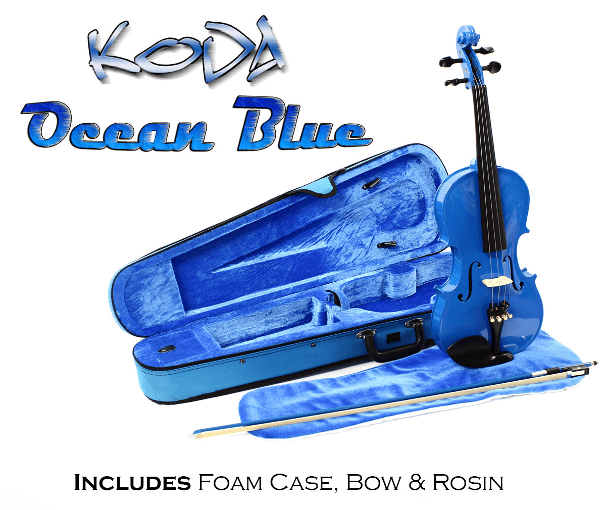 Koda 1/2 Size Traditional Violin with Case, Bow and Rosin, Blue