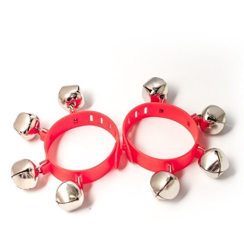 Koda Wrist Bells with Hard Plastic Strap, 4 Bells, Red, Set of 2