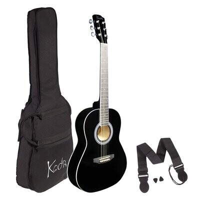 Koda 3/4 Acoustic Guitar, steel strings, spruce top, baswood B&amp;S, 5mm gig bag, strap &amp; pics, Black