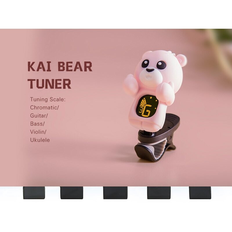 Cartoon Kai Bear Clip-On Chromatic, Bass, Guitar, Violin, Ukulele Tuner - PINK