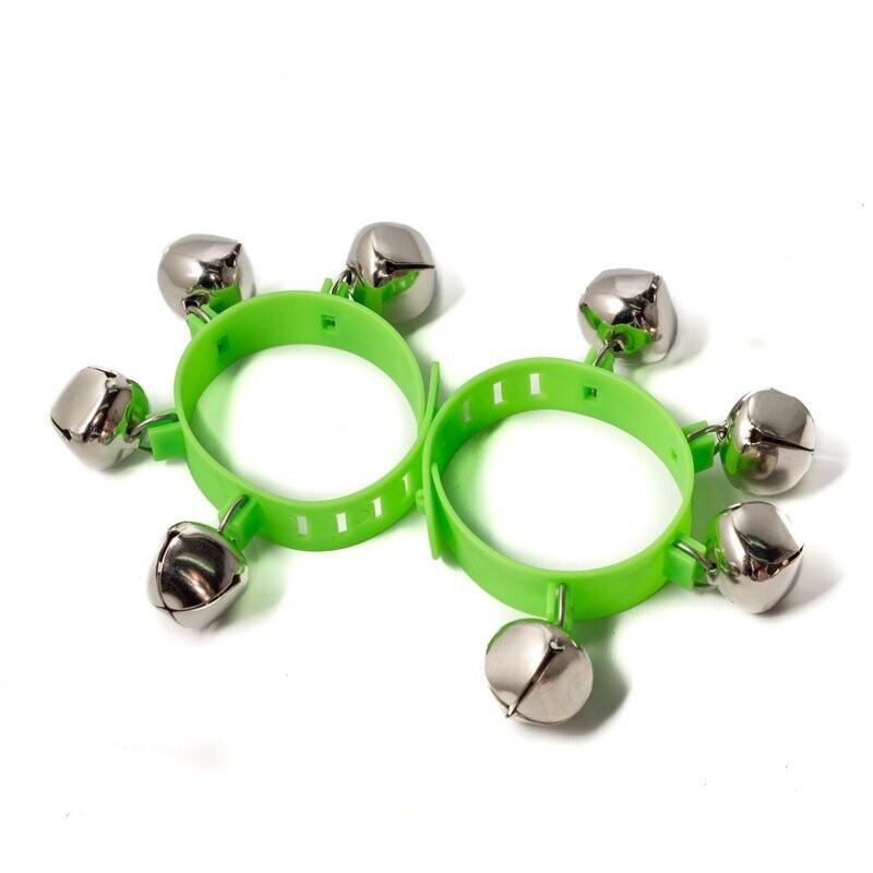 Koda Wrist Bells with Hard Plastic Strap, 4 Bells, Green, Set of 2