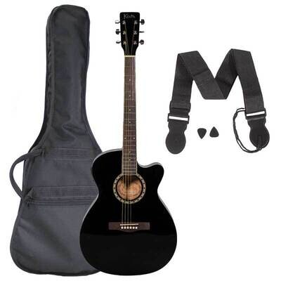 Koda 40&quot; Cutaway Folk OM Style Semi-Acoustic Guitar PACK, Black