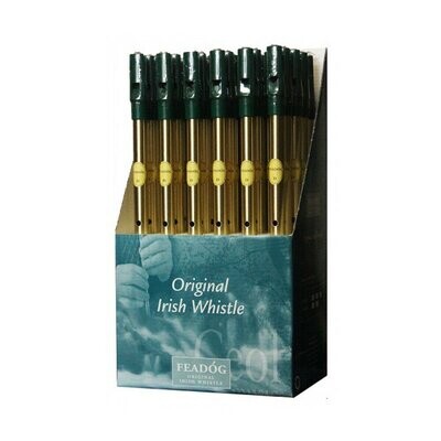 Tin Whistle Feadog Brass D Whistles, Green Top - BOX OF 36