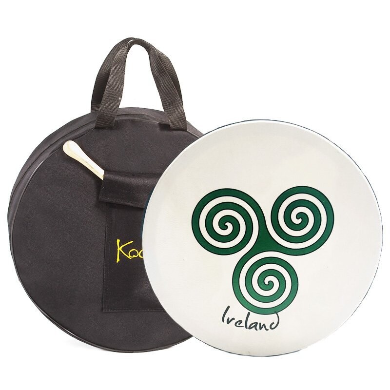 Koda Irish Bodhran 12&quot;x3&quot; with Beater, Solid Wooden Black Frame, NEWGRANGE SWIRL GREEN
