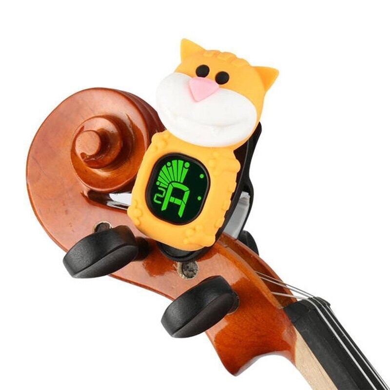 Cartoon Cat Clip-On Chromatic, Bass, Guitar, Violin, Ukulele Tuner - YELLOW