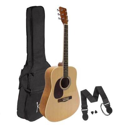 Left Handed Acoustic Guitar Pack, Koda 4/4 Size Beginner Guitar with Bag, Strap &amp; Pics, Natural
