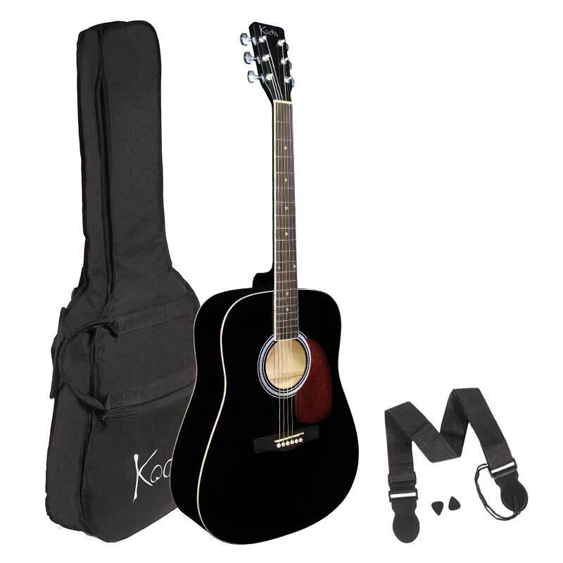 Acoustic Guitar, Koda 4/4 Size BLACK Guitar Pack, with Bag, Strap &amp; 2 Pics