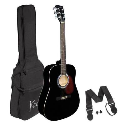 Acoustic Guitar, Koda 4/4 Size BLACK Guitar Pack, with Bag, Strap &amp; 2 Pics