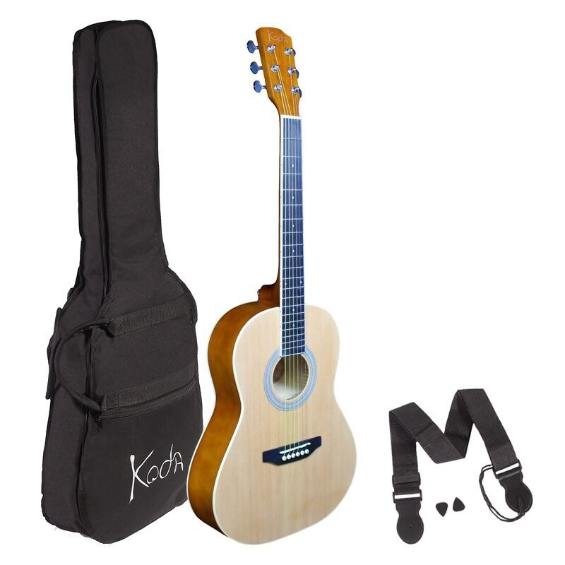 Koda 3/4 Acoustic Guitar, steel strings, spruce top, baswood B&amp;S, 5mm gig bag, strap &amp; pics, Natural