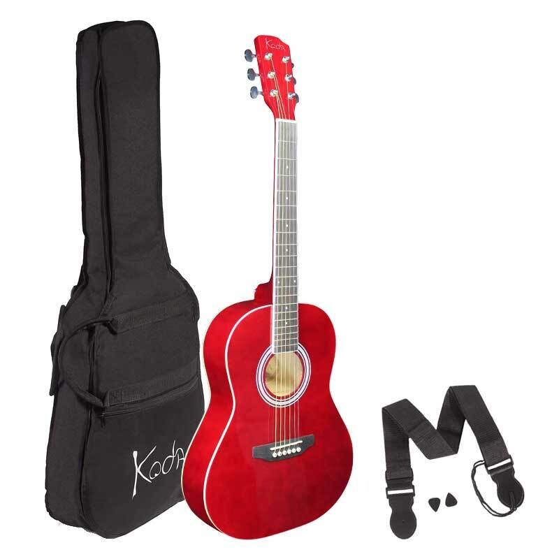 Koda 3/4 Acoustic Guitar, steel strings, spruce top, baswood B&amp;S, 5mm gig bag, strap &amp; pics, Red