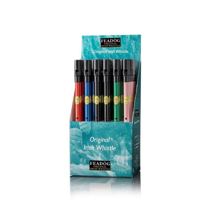 Feadog Mixed Colour D Whistles, Black Top - BOX OF 36