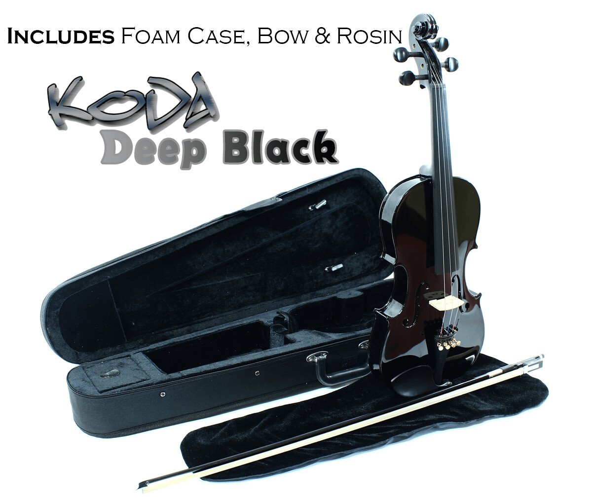 Violin, Koda 4/4 Size Traditional Violin with Case, Bow and Rosin, Black