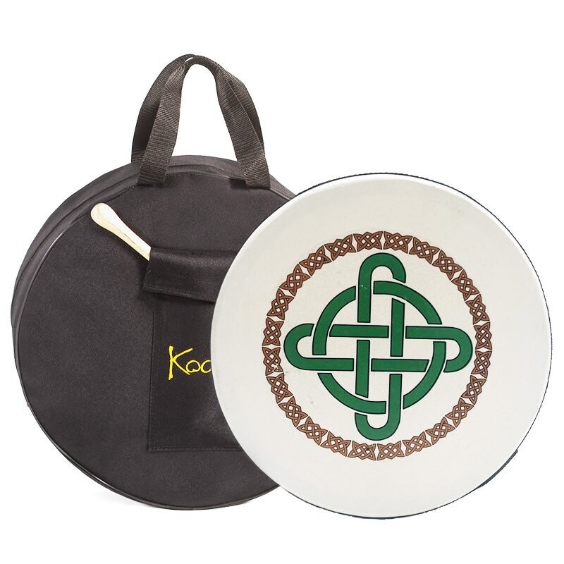 Koda Irish Bodhran 14&quot;x3&quot; with Beater, Solid Wooden Black Frame, ROUND CELTIC KNOT