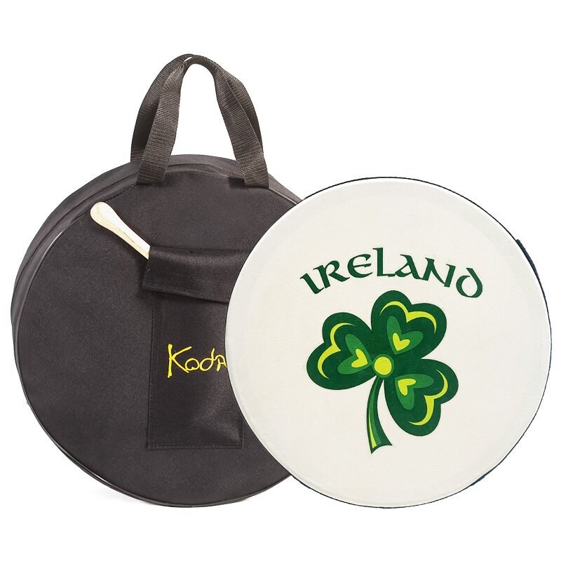 Koda Irish Bodhran 16&quot; with Bag &amp; Beater, Solid Wooden Black Frame, SHAMROCK IRELAND